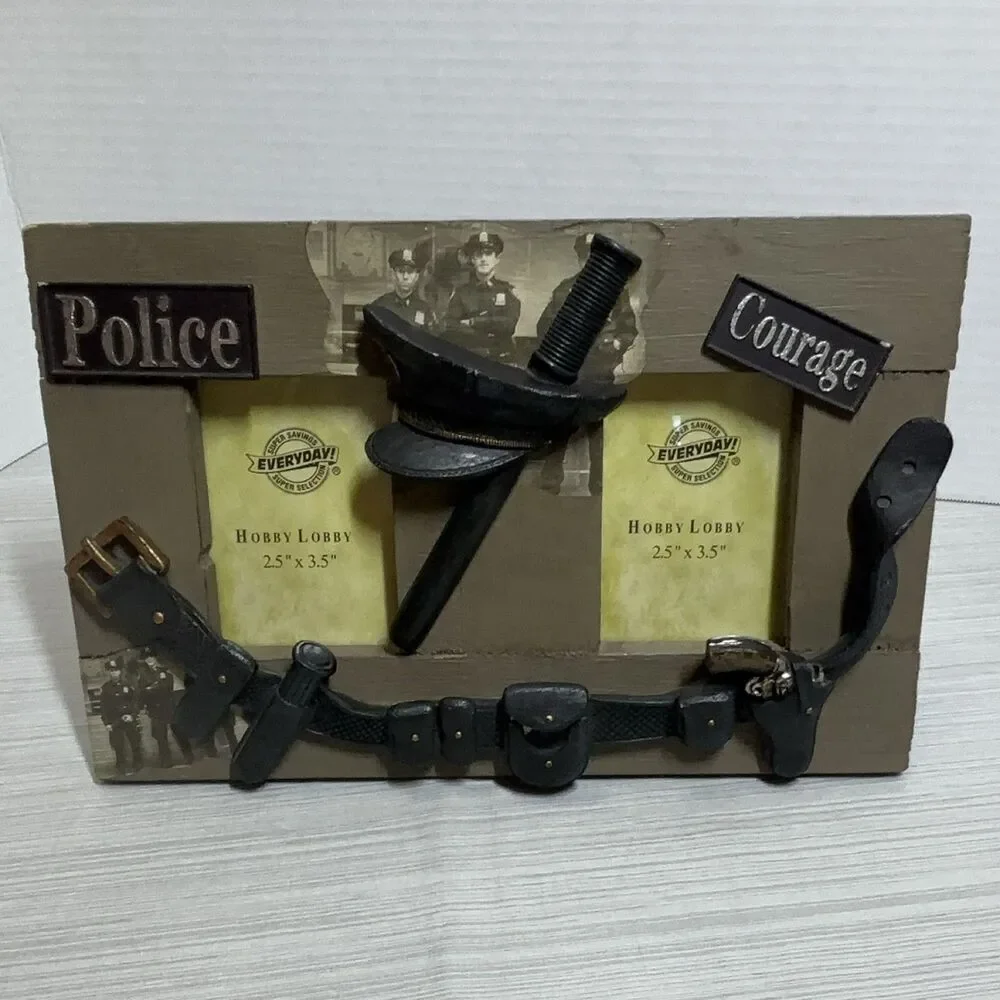 Hobby Lobby Police Courage Photo Frame Wood 2.5x3.5 3D Free Standing